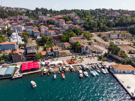Aerial Drone View of Beykoz Pasabahce in Istanbul Seaside / Turkey. Cityscape.のeditorial素材