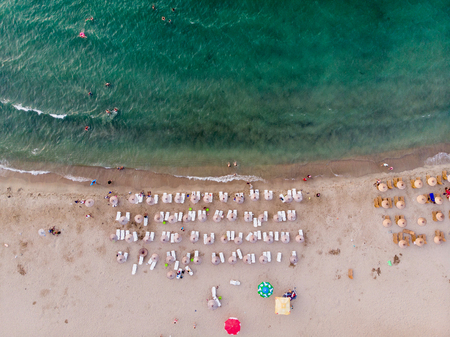 Aerial Drone View of Beach Cove with People Swimming at Erdek Turankoy / Balikesir / Turkey. Nature in the City.の写真素材