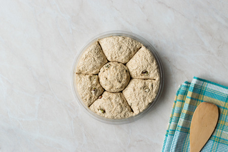 Round Halva / Helva with Pistachio / Kurek Helvasi. Traditional Dessert.