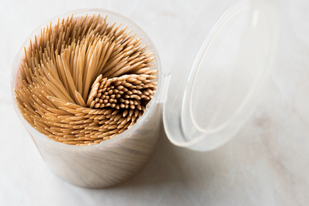 Wooden Toothpicks in Plastic cup. Useful Stuff / Tool for Food.の写真素材