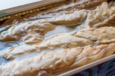 Canned Mackerel Fillets in Tin. Organic Seafood.の写真素材