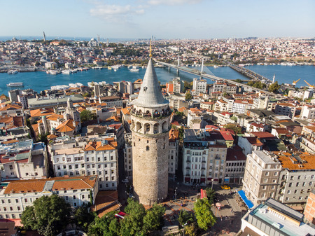 Aerial View of Galata Tower in Istanbul / Turkey. Historical Building.のeditorial素材
