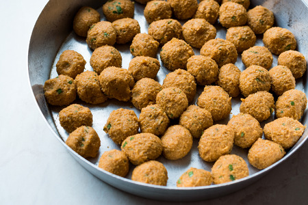 Turkish Food Meatballs made with Bulgur and Lentil Paste / Mercimek Koftesi also called Falafel. Traditional Organic Food.の写真素材