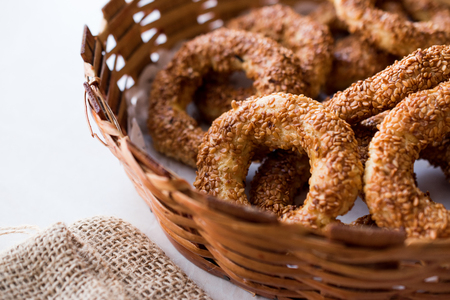 Turkish Bagel Kandil Simidi / Simit with Sesame Seeds. Traditional Food.