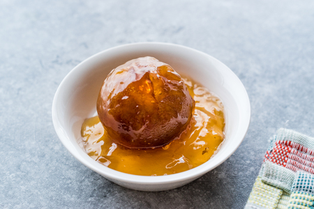 Homemade Citrus Mandarin Jam in Small Bowl / Mandarine Marmalade. Organic Food.の写真素材