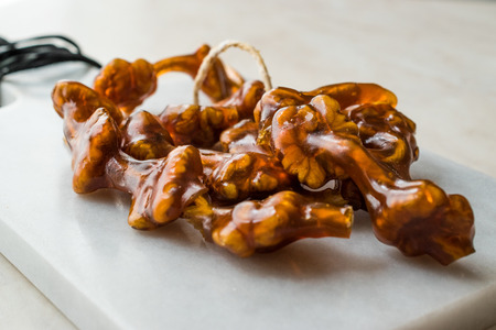 Turkish Cevizli Sucuk Churchkhela / Walnut Fruit Pulp or Pestil. Traditional Organic Food.
