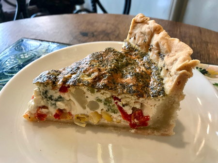Quiche Tart Kis / Vegetable Pie Slice Served with Plate at Restaurant. Organic Food.