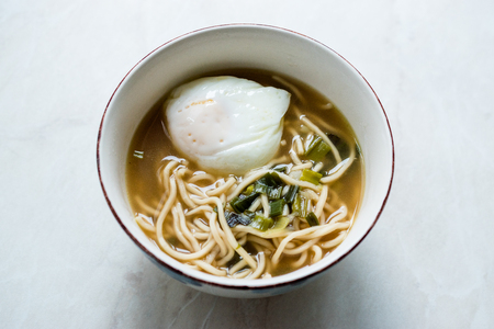 Homemade Japanese Ramen Noodle with Poached Eggs. Traditional Organic Food.の写真素材