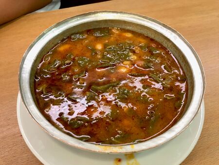 Black Cabbage or Kale Soup / Turkish Kara Lahana Corbasi. Traditional Organic Food.の写真素材