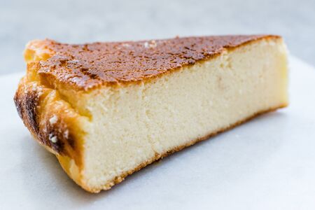 Ricotta Cheesecake Slice Close Up Macro View. Traditional Dessert.の写真素材