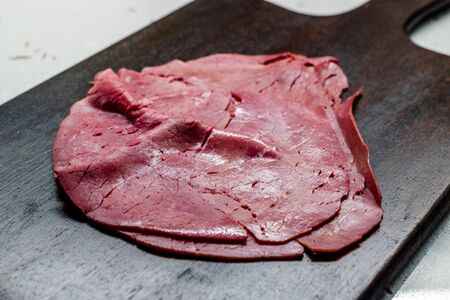 Sliced Ham Smoked Meat Slices From Veal Leg. Organic Food.