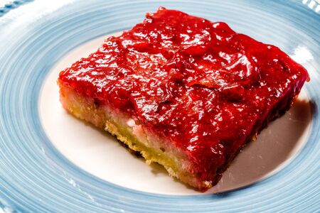 Trilece Cake Dessert with Red Plum Puree Jam / Marmalade. Organic Dessert.