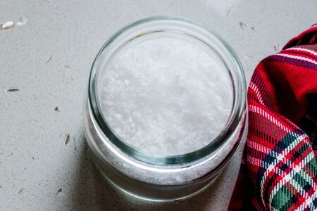 Maldon Sea Salt flakes in Jar. Ready to Use. Organic Food Product.