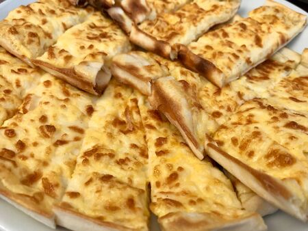Turkish Pide with Melted Cheese Kashar. Traditional Food.の写真素材