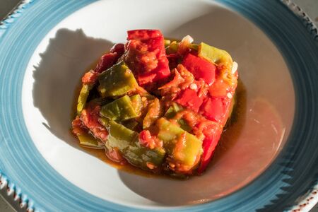 Turkish Green Pepper with Tomato Sauce / Biber Yaglamasi. Organic Traditional Foodの写真素材