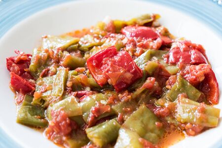 Turkish Green Pepper with Tomato Sauce / Biber Yaglamasi. Organic Traditional Foodの写真素材