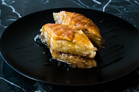 Homemade Turkish Dessert Organic Baklava with Honey. Traditional Food.の写真素材
