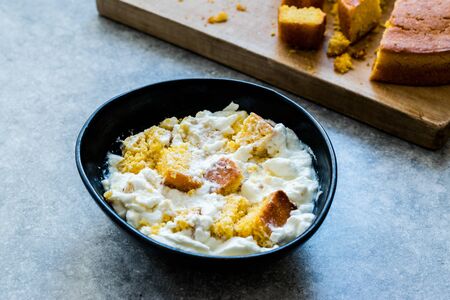 Traditional Black Sea Food Corn Bread with Yogurt / Yogurt Dogramasi. Organic Food.