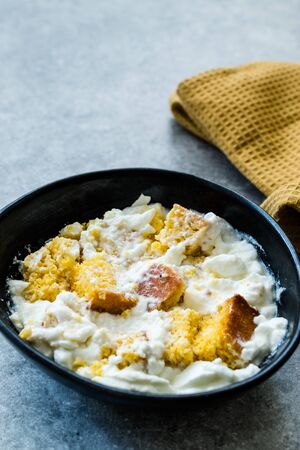 Traditional Black Sea Food Corn Bread with Yogurt / Yogurt Dogramasi. Organic Food.
