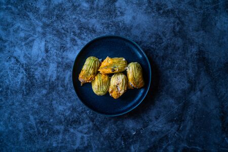 Zucchini Flowers Dolma Stuffed with Rice Pilaf / Turkish Food in Plate. Traditional Organic Food.の写真素材