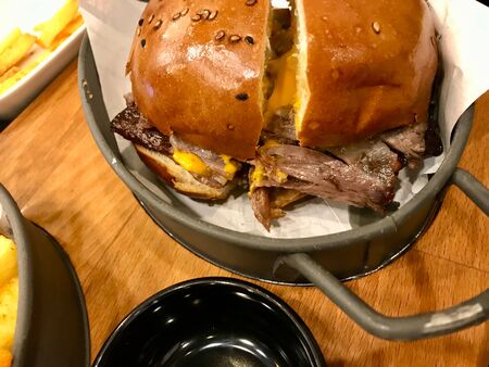 Turkish Traditional Fast Food Doner Burger with Cheddar Cheese. Ready to Eat.の写真素材