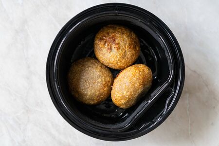 Take Away Lebanese Kibbeh, Stuffed Meatballs Food, Falafel, icli Kofta, Quibe in Plastic Container...