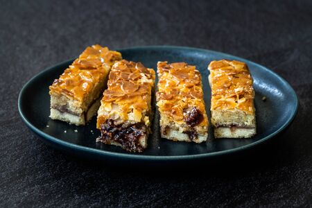 Scandinavian Dessert Swedish Tosca Cake Slices / Toscakaka. Traditional Food.