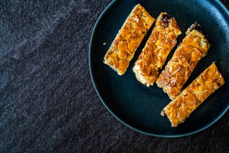 Scandinavian Dessert Swedish Tosca Cake Slices / Toscakaka. Traditional Food.の写真素材
