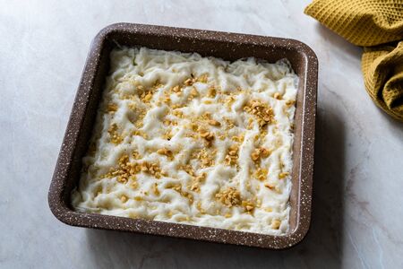 Traditional Turkish Ramadan Dessert Gullac . It is made with gullac (rice wafer or rice paper sheets) , milk, rose water, walnut, vanilla. Organic Dessert.の写真素材