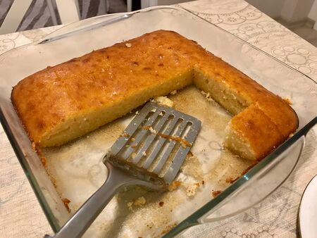 Revane, Revani, Traditional Ethnic Dessert Sponge Cake with Syrup or Sherbet