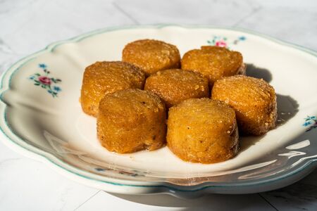Traditional Greece Thessaloniki Dessert Style Sekerpare with Sherbet / Greek Food. Ready to Eat.