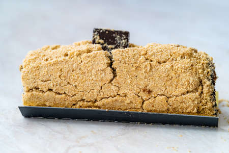 Arctic Cake Milky Roll Dessert with Biscuit Powder and Banana. Ready to Serve and Eat.の写真素材