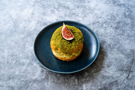 Paris Brest / Breast Eclair with Pistachio Cream and Fig. Ready to Serve and Eat Organic Traditional...