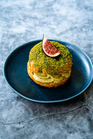 Paris Brest / Breast Eclair with Pistachio Cream and Fig. Ready to Serve and Eat Organic Traditional...