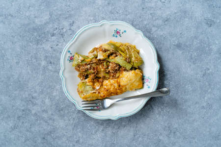 Healthy Zucchini Lasagna Bolognese Cooked with Courgette in Plate Portion. Ready to Serve and Eat.の写真素材