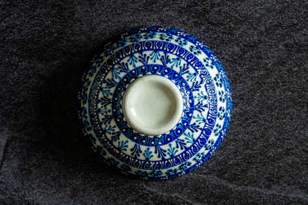 Handmade Ceramic Bowls and Cups Handcrafted with Traditional Ottoman Pattern on Dark Surface and...