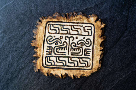 Handmade Ceramic Plates and Trays. Handcrafted with Traditional Aztec Pattern Relief, on Dark...