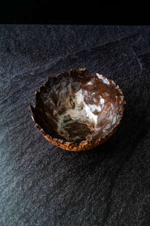 Handmade Ceramic Bowls and Cups Handcrafted with Traditional Ottoman Pattern on Dark Surface and Backround / Handicraft. Ready to Use.の写真素材