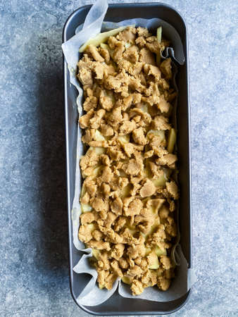 Raw Gateau Invisible Apple Cake in Baking Mold. Ready to Bake in Oven.