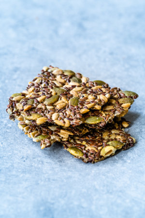 Turkish Homemade Cracker Snacks Biscuit with Sunflower Seeds, Sesame and Dill. Crispy Leaf Bread...