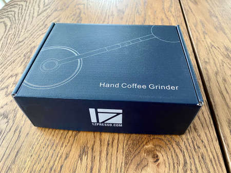 Istanbul, Turkey - February 2, 2021: 1zpresso Manual Coffee Grinder with Box Package. Redy to Use.のeditorial素材