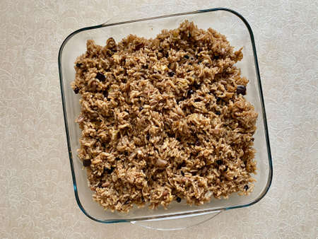 Pilaf Rice with Eggplant or Aubergine Pilav in Glass bowl. Ready to Eat and Serve.の写真素材