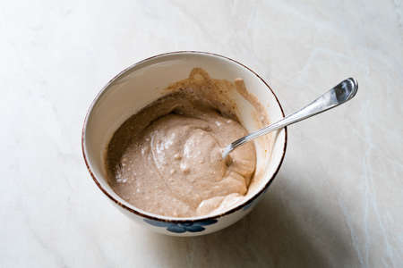 Peanut Butter with Yogurt or Yoghurt. Ready to Serve and Eat for Breakfast.の写真素材