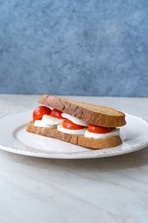 Mozzarella Sandwich with Cherry Tomatoes. Ready to Eat. Ready to Eat.