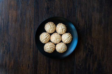 Traditional Kombe Cookies with Mahaleb and Sesame Seeds from Antakya. local food.の写真素材