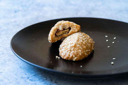 Traditional Kombe Cookies with Mahaleb, Walnut and Sesame Seeds from Antakya. local food.の写真素材