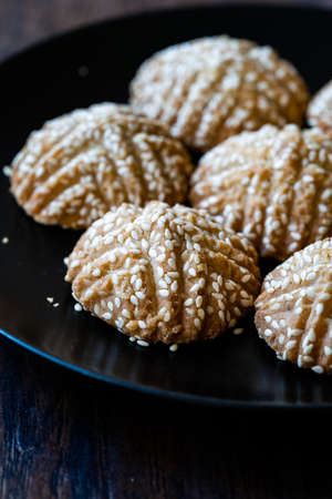 Traditional Kombe Cookies with Mahaleb and Sesame Seeds from Antakya. local food.の写真素材