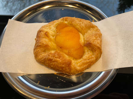 Classical Original Danish Pastry with Apricot served at Local Restaurant. Ready to Serve and Eat.