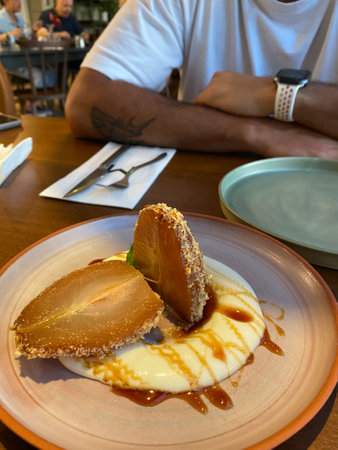 Candied Pear Dessert at Restaurant. Ready to Eat. organic food.の写真素材