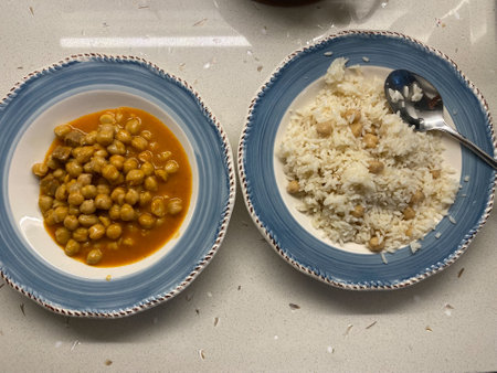 Turkish Food Chickpeas and Rice Pilaf or Pilaf. Ready to Eat.の写真素材